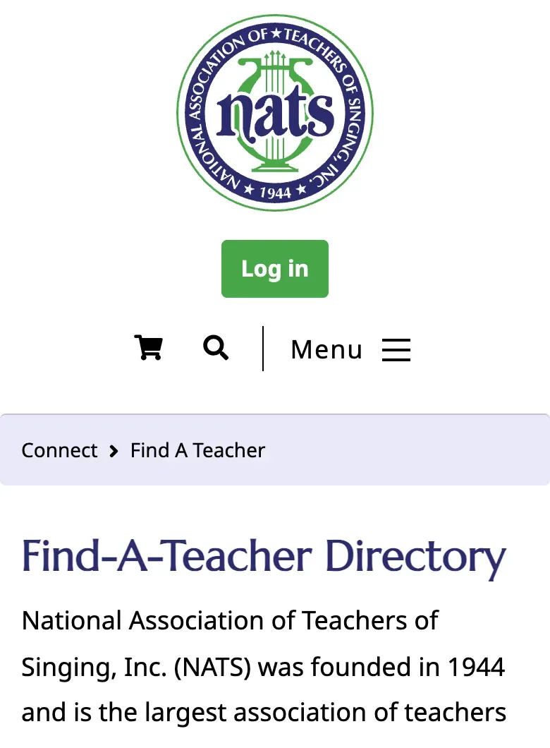 The NATS Find-A-Teacher Directory page on a phone