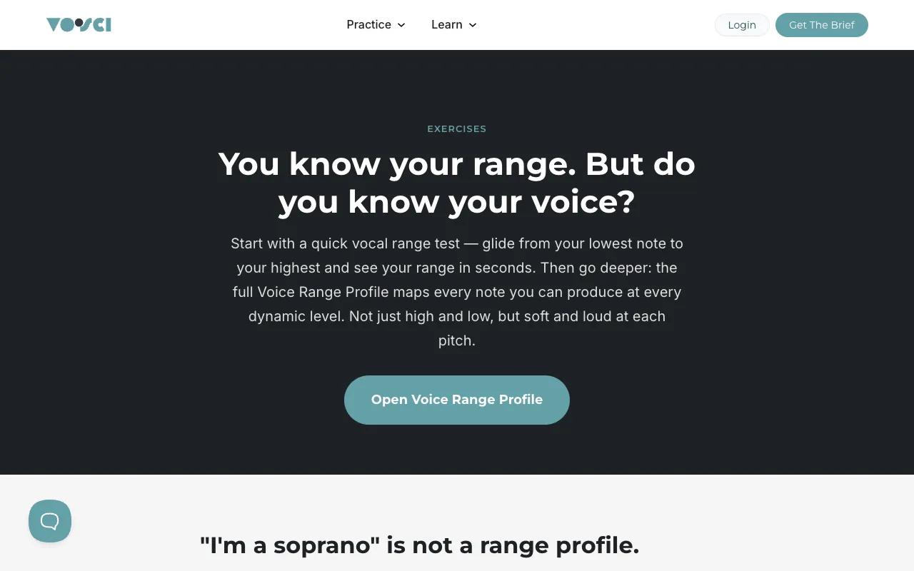 VoSci's Voice Range Profile page headed You know your range. But do you know your voice?